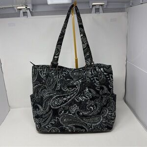 Vera Bradley Stellar Paisley Large Tote Bag Black White Quilted Shoulder